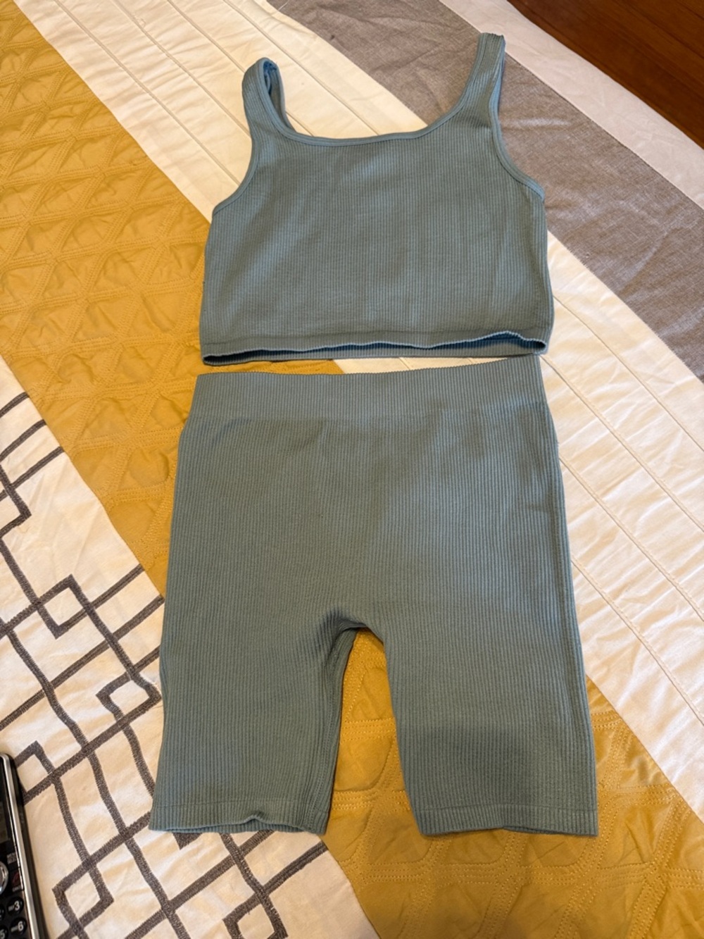 Primark Ribbed Tank and Bike Shorts Set - Sage Green